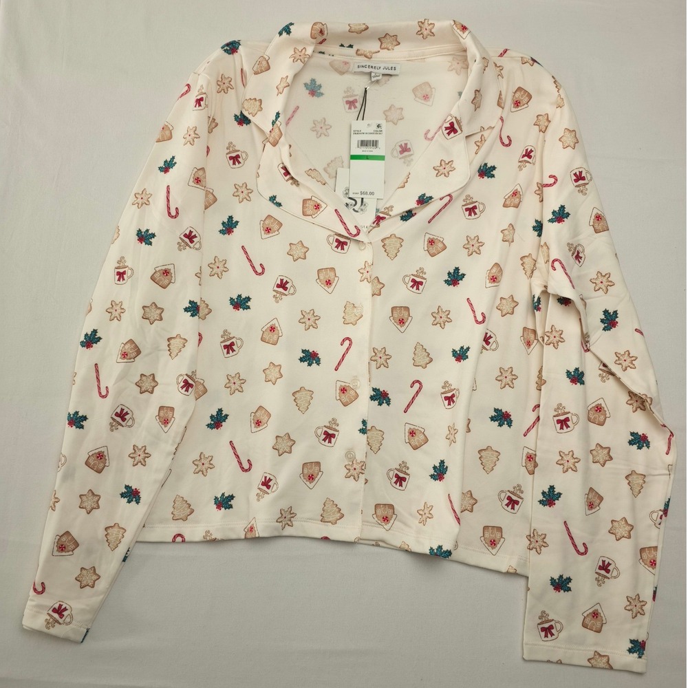Sincerely Jules Women Gingerbread 2 Pc Pajama Set Sea Salt Large Holiday PJs NWT